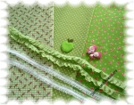 "Fabric Set"poplin 3 x 50 cm + trim Hilco,rose,green