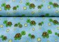 Preview: Little Turtle hellblau Kinderstoff Jersey in Jeansoptik mit Schildkröten und Sternen