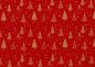 Preview: Tannengold Weihnachtsstoff  Baumwolle Webware mit goldenen Bäumen und Sternen auf rotem Grund. Meterware Weihnachtsstoff