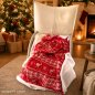 Preview: Kuschelnicky Norwegermuster in rot – beidseitiger winterlicher Kuschelstoff im Norwegermuster