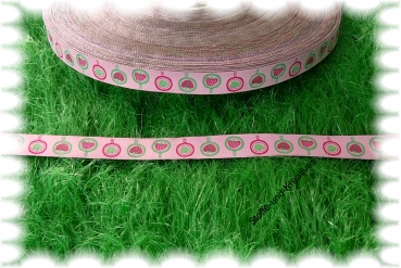 Rollenware Erdbeer-Lolly  1 Rolle 50 m Webband Erdbeeren rosa