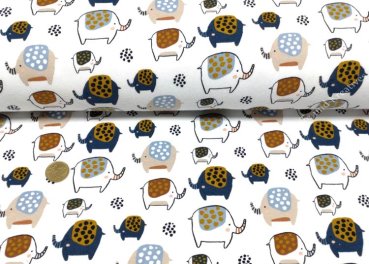 Elephants Soft Sweat in weiß ein Bio-Sweatshirtstoff mit Elefanten, Kinderstoff, Babystoff