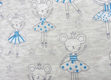 Alpenfleece Dancing Ballerina ecru, Mäuse als Ballerinas mit Glitzer auf Kuschelsweat  stoffe und kreatives Welt der Kinderstoffe