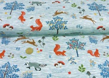 Animals in the forest Hilco Sweatshirtstoff mit Waldtieren Kinderstoff Meterware