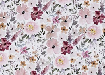 Blooming Flower white French Terry fabric for children by Swafing