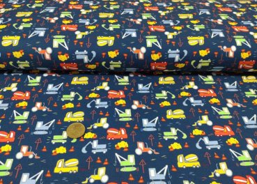 Building Site dunkelblau Kinderstoff mit Baustellenfahrzeugen Sweatshirtstoff von HIlco Design Christina Siepmann, JaTiJu