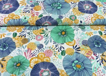 Chidori cotton fabric white mint fabric with flowers