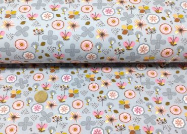 Elsa Soft Sweat in grau ein Bio-Sweatshirtstoff mit Blumen, Kinderstoff, Babystoff