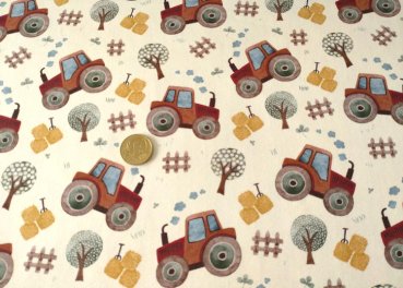 Fancy Tractor Baumwoll-Jersey mit Traktoren ein Kinderstoff von Hilco