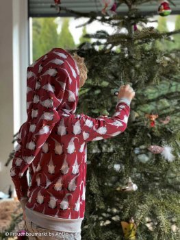 Feliz Navidad Weihnachtsstoff, Jersey mit Wichteln in rot von Swafing, Designbeispiele