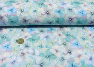 Filina Jersey in mint mit bunten Blumen - Hortensien
