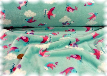 flying birds flanell fleece kuschelnicky mint green