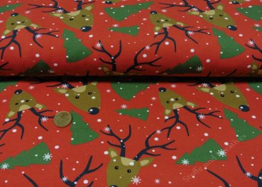 Frohe Weihnachten Deer Xmas fabric french terry red christmas fabric