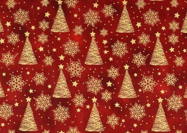Golden Trees christmas fabric red