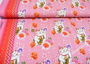Hamburger Liebe Sakura Design Maneki Neko pink Jersey aus Bio-Baumwolle von Albstoffe