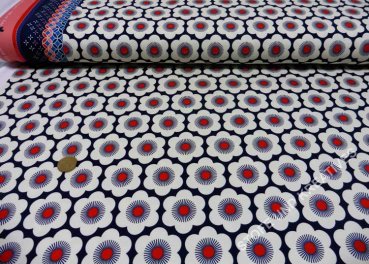 Hamburger Liebe Sakura Design Nippon Flowers blau ecru Jersey aus Bio-Baumwolle von Albstoffe