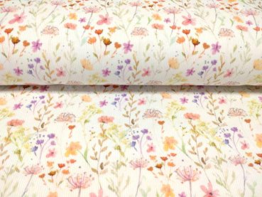Lisa Rippjersey ecru Blumenstoff