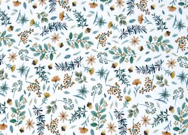 Lutin Liberty ecru, petrol Baumwoll-Jersey mit kleinen Blumen und Blättern von Hilco