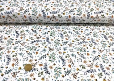 Lutin Liberty ecru, grün Baumwoll-Jersey mit kleinen Blumen und Blättern von Hilco