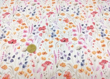 Mia Flowers Rippjersey ecru flieder Blumenstoff von Swafing