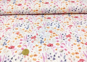 Mia Flowers Rippjersey ecru lavender by Swafingummer Flowers Rippjersey ecru by Swafing