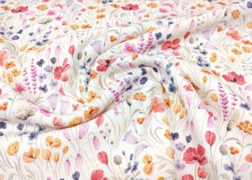 Mia Flowers Rippjersey ecru lavender by Swafingummer Flowers Rippjersey ecru by Swafing