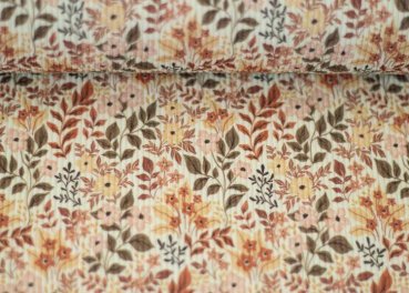 Mia Rippjersey Flowers ecru  brown Blumenstoff von Swafing