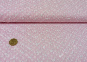 Mila cotton poplin fabric with dots and embroidery, pink white