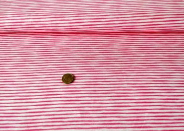 Mini Stripe weiß himbeer Jersey mit unregelmäßigen Streifen, ein Kinderstoff von Hilco