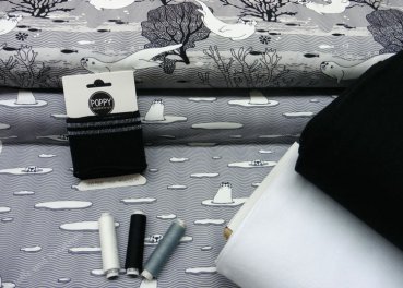 Otter grey Sweatshirt fabric for kids by Hilco with suitable fabrics