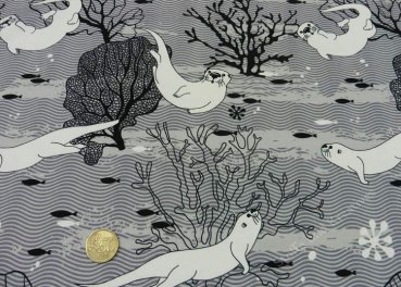 Otter Winter-Otter by moDeern Design für Hilco grau Sweatshirtstoff mit Ottern und Eisschollen, Kinderstoff