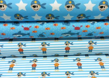 Pirato Stoffserie mit Piraten in blau Kinderjersey als Meterware von Hilco und JaTiJu