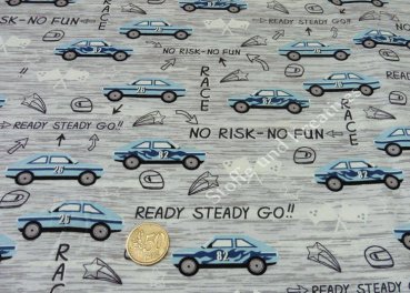 Ready Steady Go grey Hilco Sweatshirtstoff, Autostoff Kinderstoff