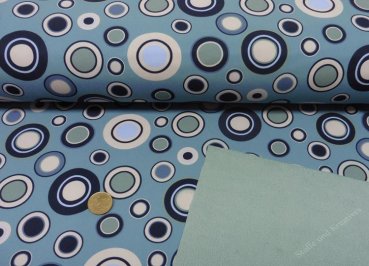 Softshell Circles in blau mit Kreisen, Innenseite Fleece mint