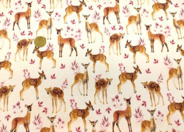 Sweat Rehe in ecru Sweatstoff mit Rehen warm angeraut