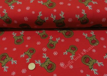 Sweatshirtstoff Elche, Xmas, Weihnachtsstoff French Terry dehnbar rot