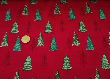 Tannenbäume rot Weihnachtsstoff aus Baumwolle Webware mit Tannenbäumen