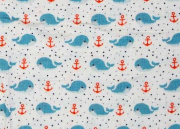 Thea whales Double Gauze Fabric for children by Swafing