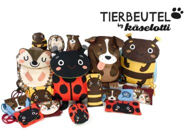 Tierbeutel Panel von Käselotti und Swafing aus Baumwolle Webware, Turnbeutel, Brustbeutel, Federmäppchen und Kuscheltier