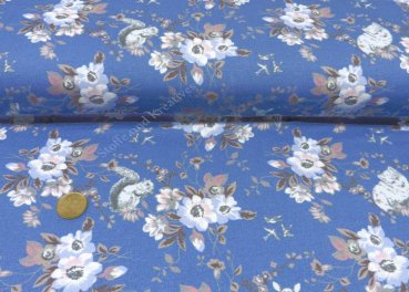 Vintage Indy blau Sweatshirt Blumenstoff mit Waldtieren Sweatshirtstoff für Mädchen von Hilco