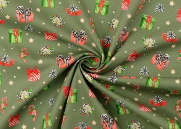 Weihnachtsgeschenke grün Weihnachtsstoffe auf Baumwolle Webware Popeline