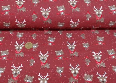 Hubertus christmas fabric dark red, Jersey