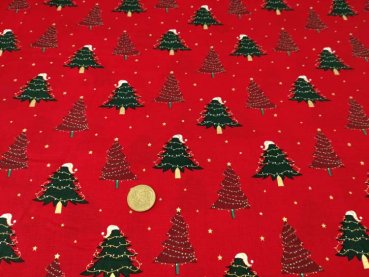 Weihnachtsbäume christmas fabric red with christmas trees