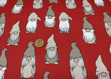 Wichtel christmas fabric half panama cotton woven linen look red or ecru pixy 50 cm