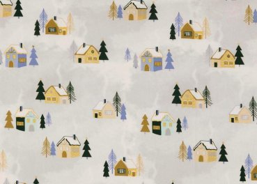 Winterdorf christmas fabric, light grey, cotton print