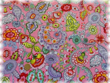 Christine Popeline rosa Baumwolle Blumen und Ornamente