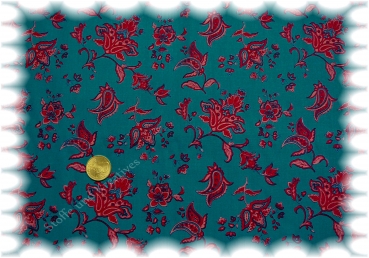 Eleonora cotton dark turkuoise  flowers and ornaments   Rest 38 cm reduced!!