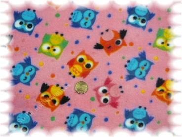 Fleece Kinderstoff mit Eulen rosa