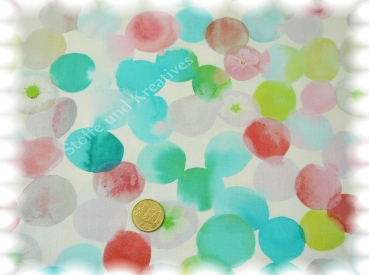 Pois Fleur Baumwolle Popeline weiß türkis   Stoffrest_35 cm reduziert