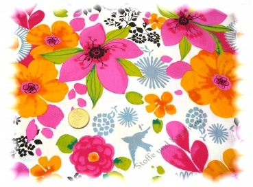 Coquimbo  Popeline Baumwolle Blumen weiß orange  Stoffrest_48 cm reduziert